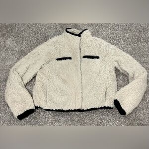 Thread and supply off white and black fur crop coat size small